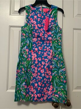 Lilly Pulitzer Mila Stretch Shift Dress Turquoise Shore I Spy Print Size 2 NWT
